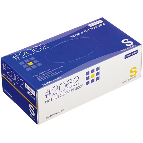 川西工業　ニトリル　使いきり手袋　粉なし　ダークブルー　S　#2062　1箱（300枚）（ご注文単位1箱）【直送品】