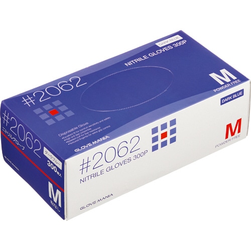 川西工業　ニトリル　使いきり手袋　粉なし　ダークブルー　M　#2062　1箱（300枚）（ご注文単位1箱）【直送品】
