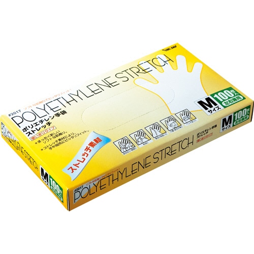 川西工業 ポリエチレン手袋 ストレッチ M 2017M 1箱(100枚)(ご注文単位1箱)【直送品】