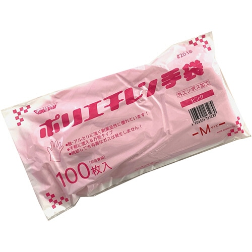 川西工業　ポリエチレン手袋　外エンボス　エコノミー　ピンク　M　#2018　1パック（100枚）（ご注文単位1パック）【直送品】
