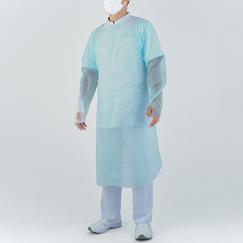 伊藤忠リーテイルリンク プラスチックガウン 指フック ブルー SHG-003 1箱(10枚)(ご注文単位1箱)【直送品】