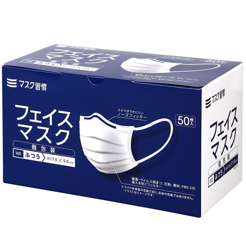 伊藤忠リーテイルリンク　3層フェイスマスク　個包装　レギュラー　IRLM-010　1箱（50枚）（ご注文単位1箱）【直送品】