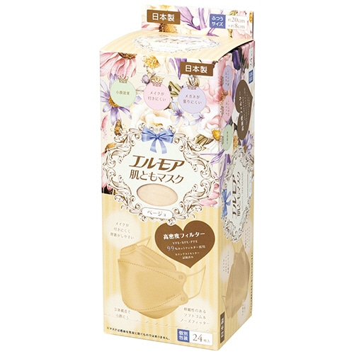 カミ商事　エルモア　肌ともマスク　Flower　3D　ベージュ　（個別包装）　1箱（24枚）（ご注文単位1箱）【直送品】