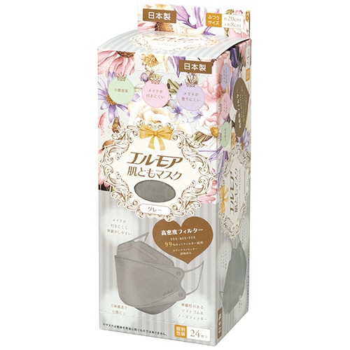カミ商事　エルモア　肌ともマスク　Flower　3D　グレー　（個別包装）　1箱（24枚）（ご注文単位1箱）【直送品】