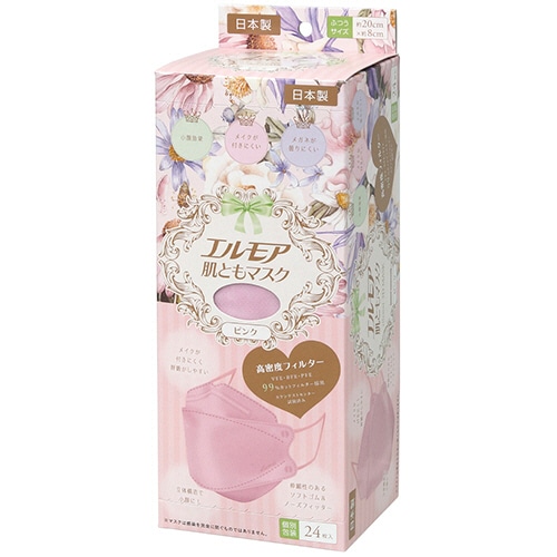カミ商事　エルモア　肌ともマスク　Flower　3D　ピンク　（個別包装）　1箱（24枚）（ご注文単位1箱）【直送品】