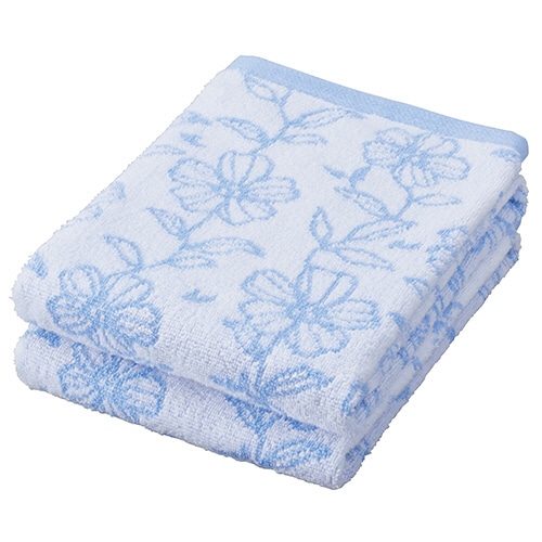 林　無撚糸グレースフラワー　フェイスタオル　ブルー　FL412301　1パック（2枚）（ご注文単位1パック）【直送品】