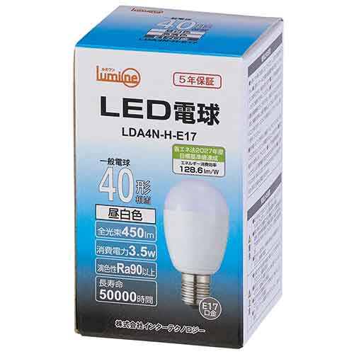 インターテクノロジー LED電球 ミニクリプトン形 E17口金 3.5W 5000K 昼白色 LDA4N-H-E17 1個(ご注文単位1個)【直送品】