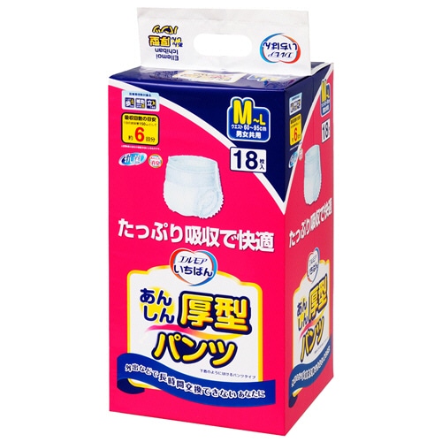 カミ商事　エルモア　いちばん　あんしん厚型パンツ　M～L　1パック（18枚）（ご注文単位1パック）【直送品】