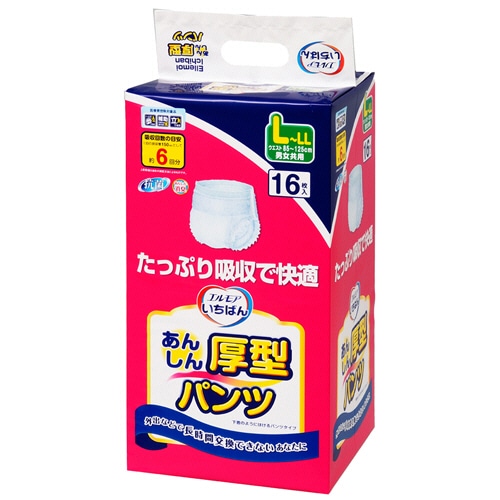 カミ商事　エルモア　いちばん　あんしん厚型パンツ　L～LL　1パック（16枚）（ご注文単位1パック）【直送品】