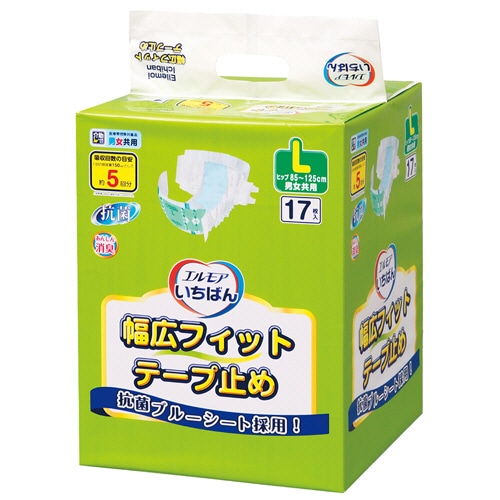 カミ商事　エルモア　いちばん　幅広フィットテープ止め　L　1パック（17枚）（ご注文単位1パック）【直送品】