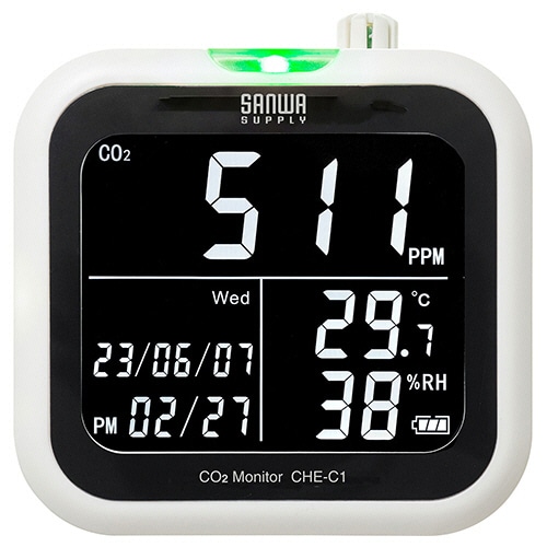 サンワサプライ　CO2二酸化炭素測定器（温度・湿度計付き）　CHE-C1　1個（ご注文単位1個）【直送品】