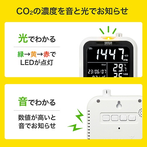 サンワサプライ　CO2二酸化炭素測定器（温度・湿度計付き）　CHE-C1　1個（ご注文単位1個）【直送品】