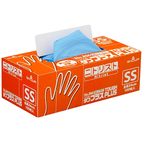 ショーワグローブ　No.886　ニトリスト・タフプラス　パウダーフリー　SS　ブルー　NO.886-SS　1箱（100枚）（ご注文単位1箱）【直送品】