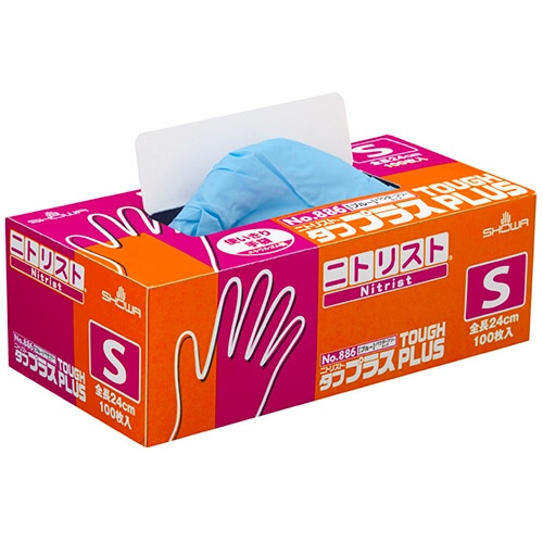 ショーワグローブ　No.886　ニトリスト・タフプラス　パウダーフリー　S　ブルー　NO.886-S　1箱（100枚）（ご注文単位1箱）【直送品】