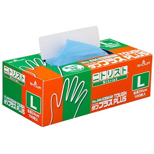 ショーワグローブ　No.886　ニトリスト・タフプラス　パウダーフリー　L　ブルー　NO.886-L　1箱（100枚）（ご注文単位1箱）【直送品】
