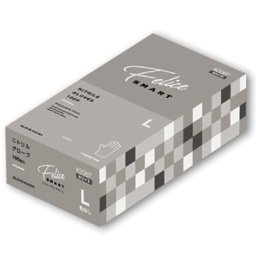 川西工業　ニトリルグローブ　フェリーチェ　スマート　粉なし　ホワイト　L　#2067W-L　1箱（100枚）（ご注文単位1箱）【直送品】