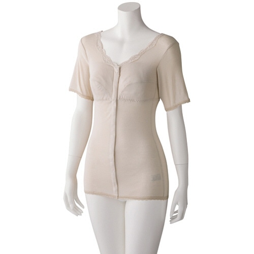 ケアファッション　ソフトカップ付　3分袖ホックシャツ　ベージュ　LL　98094-03　1着（ご注文単位1着）【直送品】