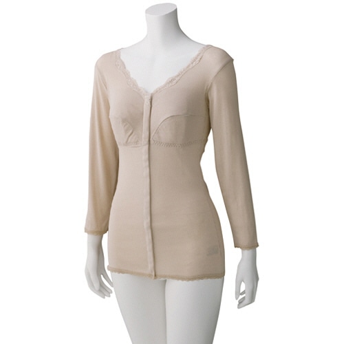 ケアファッション　ソフトカップ付　8分袖ホックシャツ　ベージュ　LL　98588-03　1着（ご注文単位1着）【直送品】