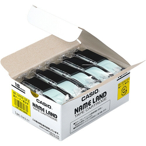 カシオ　NAME　LAND　スタンダードテープ　18mm×8m　黄／黒文字　XR-18YW-5P-E　1セット（100個：5個×20パック）（ご注文単位1セット）【直送品】