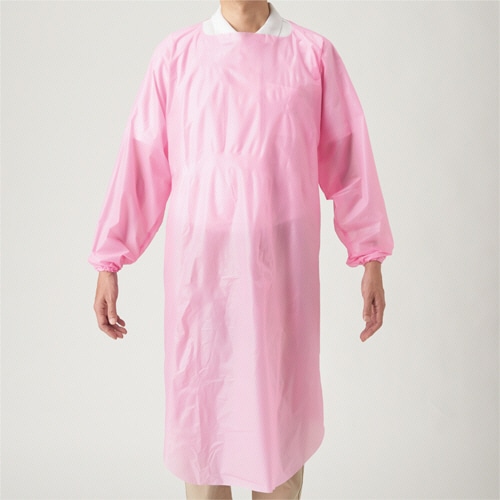 川西工業 ポリエチ袖付エプロン フリーサイズ ピンク 4442 1セット(200枚:10枚×20箱)(ご注文単位1セット)【直送品】