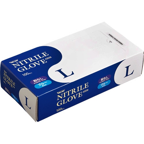 川西工業　ニトリル　使いきり極薄手袋　粉なし　ブルー　L　#2039　1セット（2000枚：100枚×20箱）（ご注文単位1セット）【直送品】
