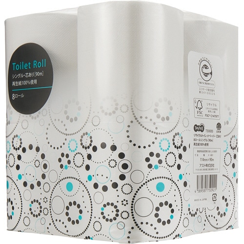 TANOSEE　リサイクルトイレットペーパー　シングル　芯あり　90m　1セット（288ロール：96ロール×3ケース）（ご注文単位1セット）【直送品】