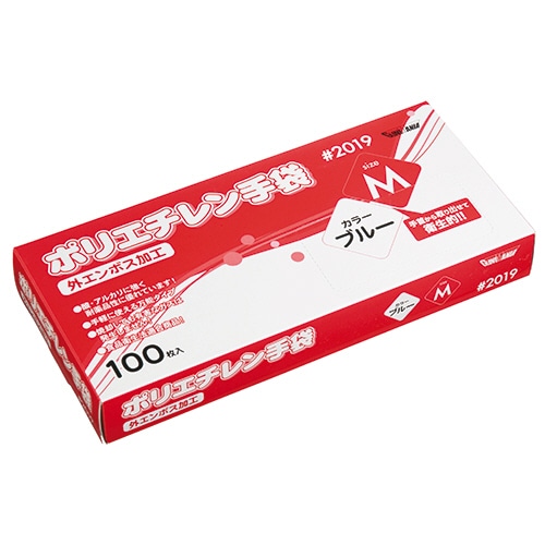 川西工業　ポリエチレン手袋　#2019　外エンボス　ブルー　M　1セット（1000枚：100枚×10箱）（ご注文単位1セット）【直送品】