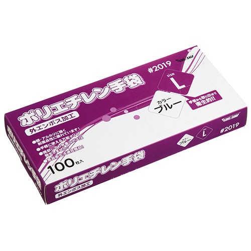 川西工業　ポリエチレン手袋　#2019　外エンボス　ブルー　L　1セット（1000枚：100枚×10箱）（ご注文単位1セット）【直送品】