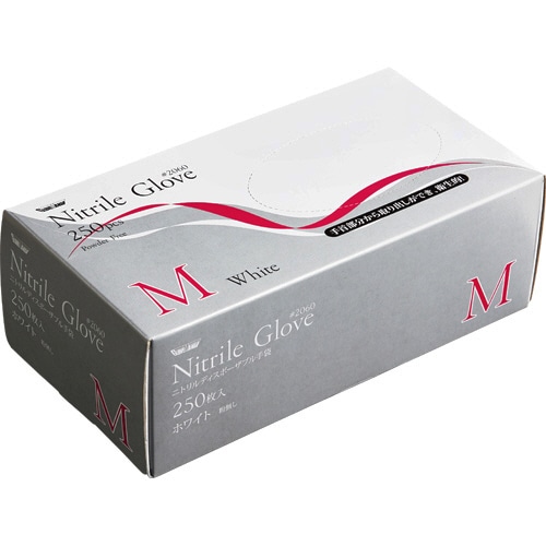 川西工業　ニトリル　使いきり手袋　粉なし　ホワイト　M　#2060　1セット（2500枚：250枚×10箱）（ご注文単位1セット）【直送品】