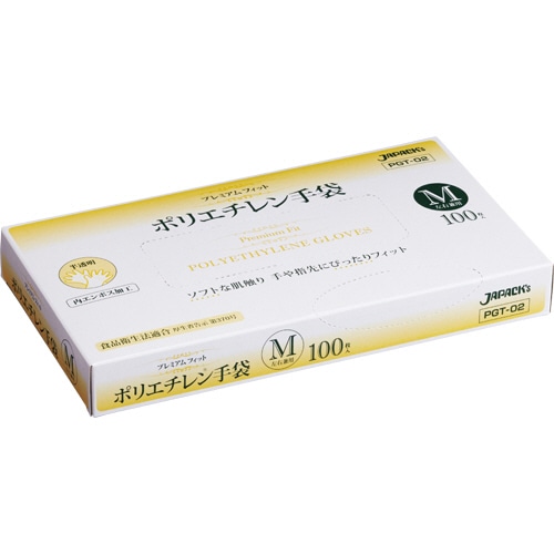 ジャパックス プレミアムフィット PE手袋 クリア M PGT-02 1セット(500枚:100枚×5箱)(ご注文単位1セット)【直送品】