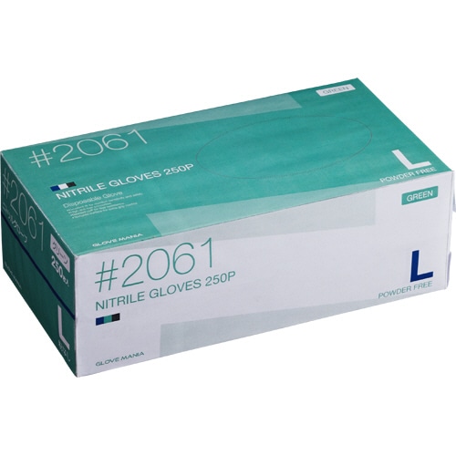 川西工業　ニトリル　使いきり手袋　粉なし　グリーン　L　#2061　1セット（2500枚：250枚×10箱）（ご注文単位1セット）【直送品】