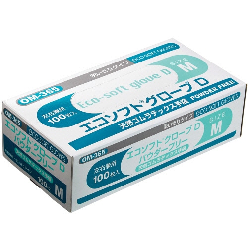 オカモト エコソフト グローブD 天然ゴムラテックス パウダーフリー M OM-365-M 1セット(1000枚:100枚×10箱)(ご注文単位1セット)【直送品】