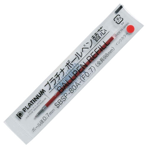 プラチナ 油性ボールペン替芯(なめらかインク) 0.7mm 赤 SBSP-80A(F07)#2 1本(ご注文単位1本)【直送品】