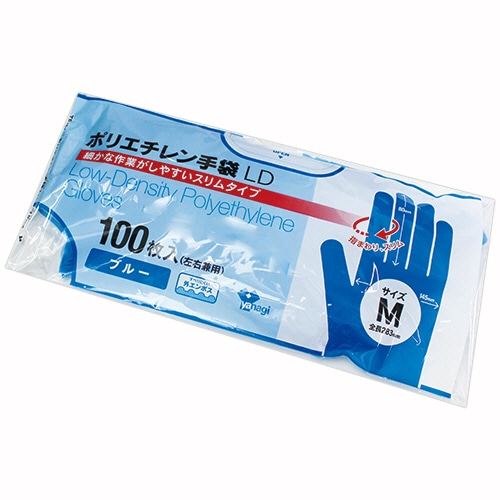 やなぎプロダクツ　ポリエチレン手袋LD　ブルー　M　TB-161　1パック（100枚）（ご注文単位1パック）【直送品】