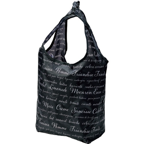 大和物産　携帯用マイバッグ　レギュラー　ブラック×英字柄　1個（ご注文単位1個）【直送品】