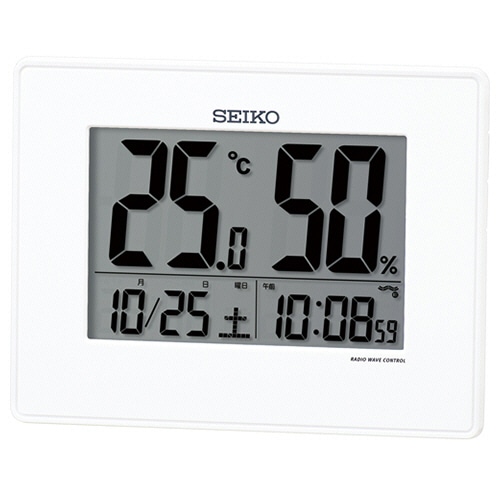 セイコー　デジタル電波時計　温湿度表示付　SQ798W　1台（ご注文単位1台）【直送品】