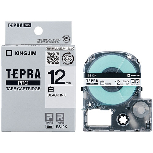 キングジム　テプラ　PRO　テープカートリッジ　12mm　白／黒文字　SS12K　1セット（5個）（ご注文単位1セット）【直送品】