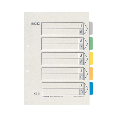 キングジム　カラーインデックス　A4タテ　2穴　5色5山＋扉紙　907-2K　1セット（20組：2組×10パック）（ご注文単位1セット）【直送品】