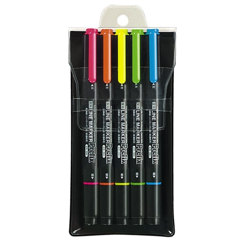 コクヨ　蛍光OAマーカー（再生樹脂・ツイン）　プリフィクス　5色（各色1本）　PM-L202-5S　1セット（5パック）（ご注文単位1セット）【直送品】