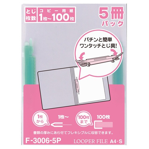 リヒトラブ　ルーパーファイル　A4タテ　2穴　100枚収容　緑　業務用パック　F-3006-5P　1セット（100冊：5冊×20パック）（ご注文単位1セット）【直送品】