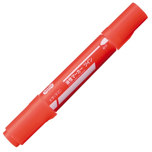 TANOSEE　キャップ式油性マーカー　ツイン　太字＋細字　赤　1セット（50本）（ご注文単位1セット）【直送品】