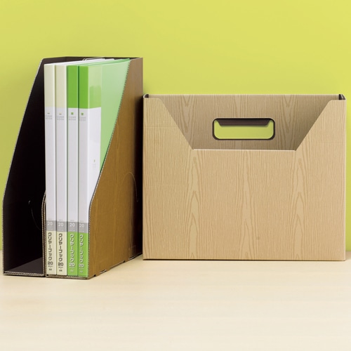 TANOSEE　ボックスファイル（WOODY）　A4ヨコ　背幅100mm　ブラウン　1セット（15冊：3冊×5パック）（ご注文単位1セット）【直送品】