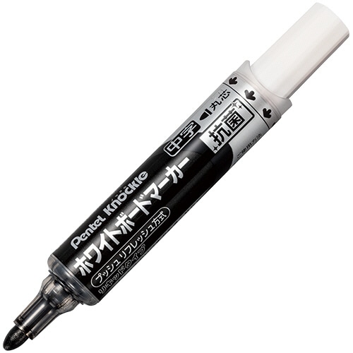 ぺんてる　ホワイトボードマーカー　ノックル　抗菌　中字　黒　EMWLM-AKMOS　1セット（10本）（ご注文単位1セット）【直送品】