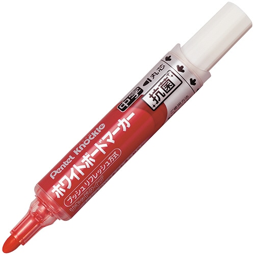ぺんてる　ホワイトボードマーカー　ノックル　抗菌　中字　赤　EMWLM-BKMOS　1セット（10本）（ご注文単位1セット）【直送品】