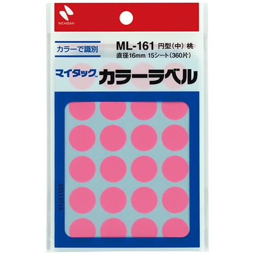ニチバン　マイタック　カラーラベル　円型　直径16mm　桃　ML-16111　1セット（3600片：360片×10パック）（ご注文単位1セット）【直送品】