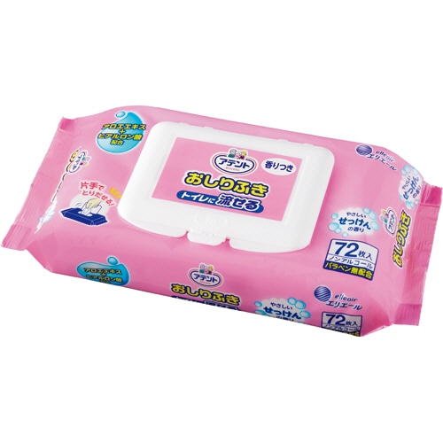 大王製紙　アテント　流せるおしりふき　やさしいせっけんの香り　1セット（864枚：72枚×12パック）（ご注文単位1セット）【直送品】