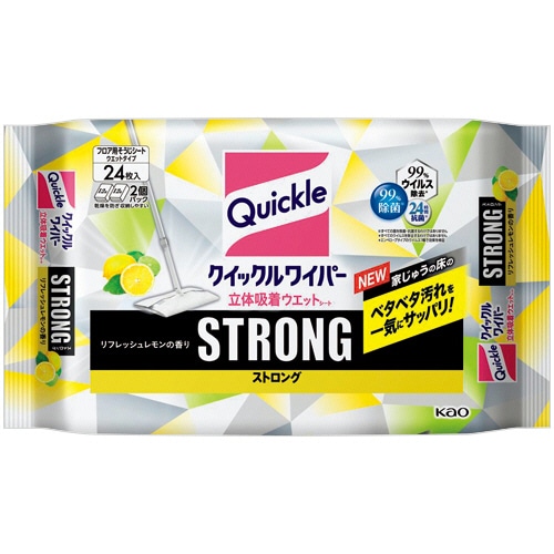 花王 クイックルワイパー 立体吸着ウエットシート ストロング リフレッシュレモンの香り 1セット(72枚:24枚×3パック)(ご注文単位1セット)【直送品】