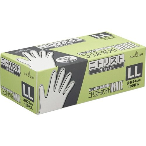 ショーワグローブ No.884 ニトリスト・ホワイト パウダーフリー LL ホワイト NO.884-LL 1セット(2000枚:100枚×20箱)(ご注文単位1セット)【直送品】