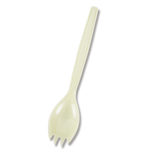 シモジマ HEIKO プラスチックフォークスプーン 16cm アイボリー 単袋 #004513004 1セット(1000本:100本×10パック)(ご注文単位1セット)【直送品】