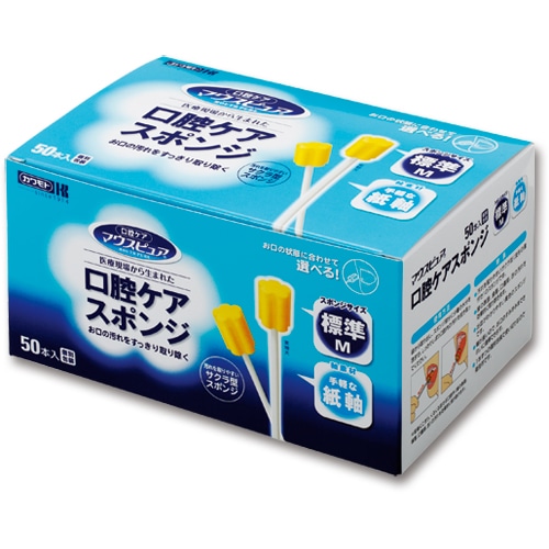 カワモト マウスピュア 口腔ケアスポンジ 紙軸 M 039-102052-00 1セット(1200本:50本×24箱)(ご注文単位1セット)【直送品】
